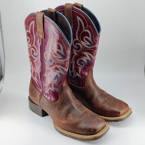Ariat Women's 6.5B Western Cowboy Boots Brown Burgundy Embroidered Square Toe